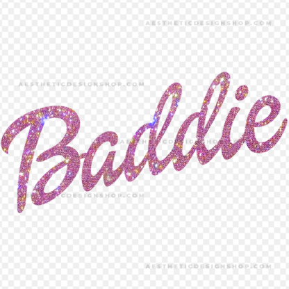 Baddie logo in pink bling aesthetic in Barbie Script font