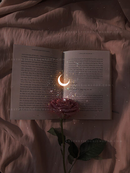 glitter effect rose over book