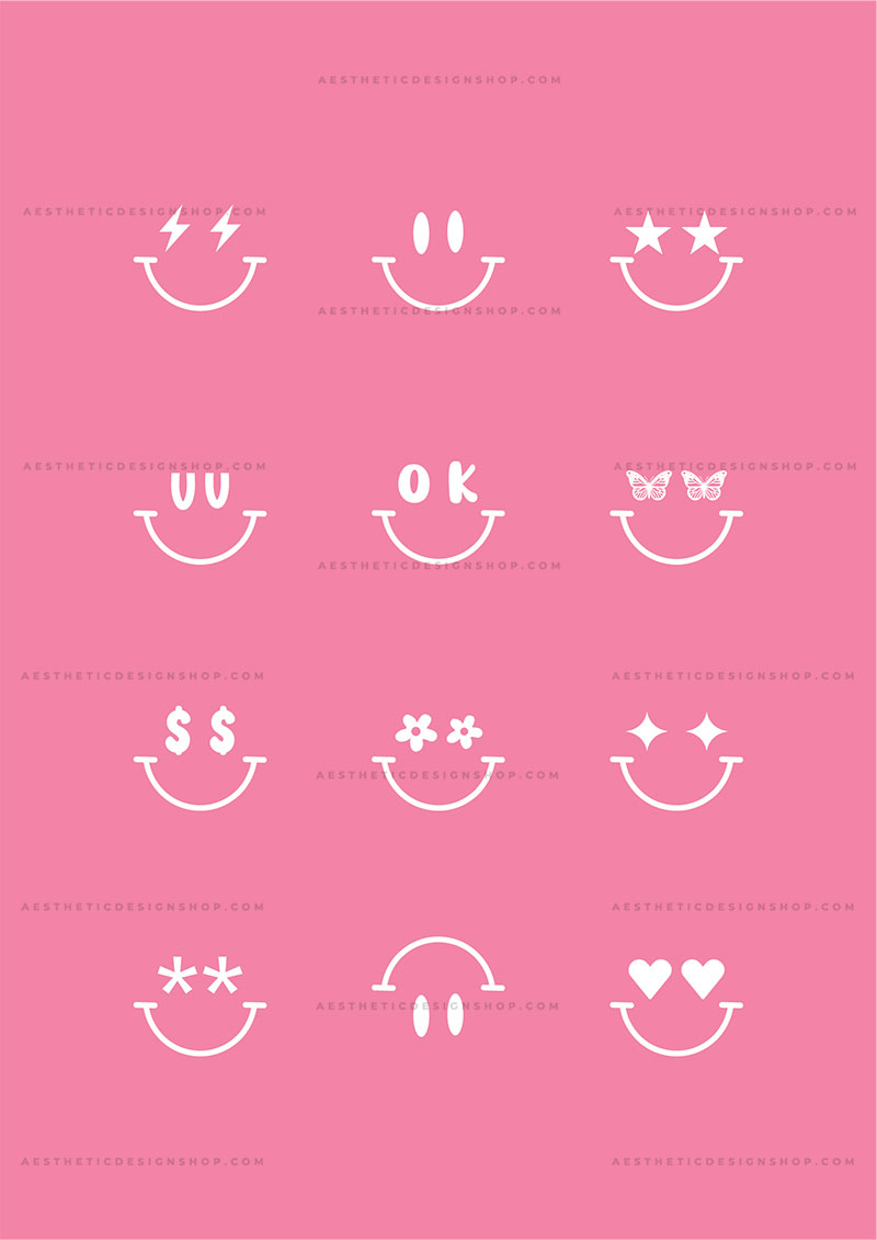 Preppy smileys pink aesthetic image for wall collage and creative ...