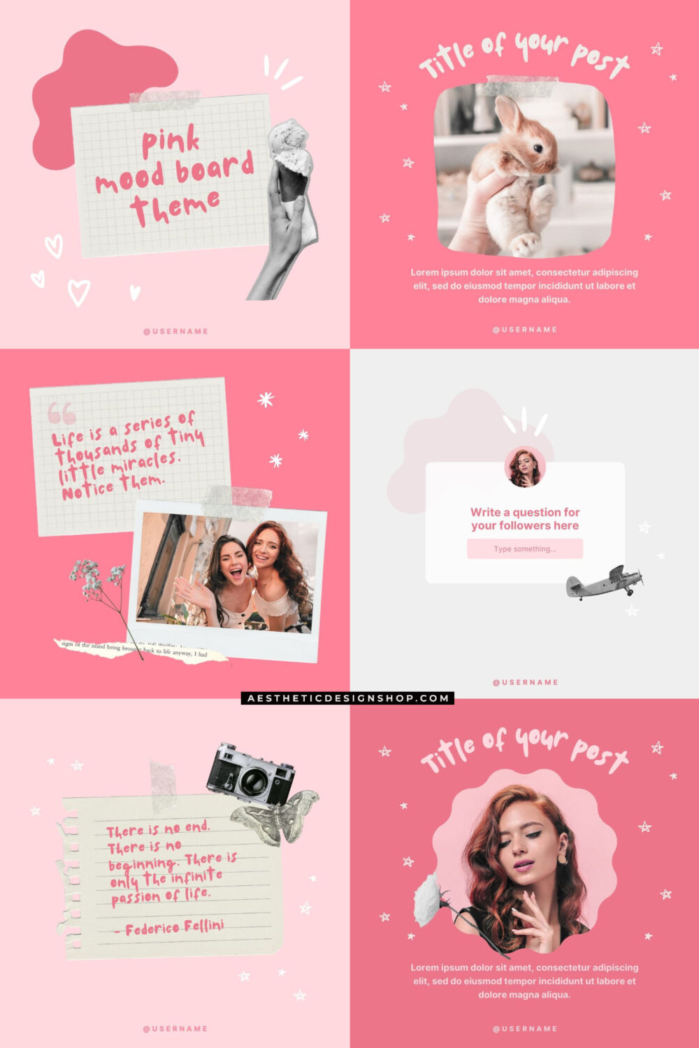 18 easy-to-edit Pink Mood Board Social Media Canva templates ⋆ The ...