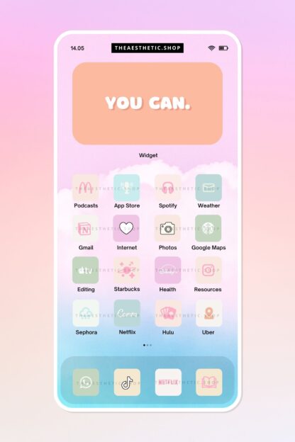 Pastel Aesthetic Tech Customization kit: 180 Phone + desktop icons, widgets & backgrounds