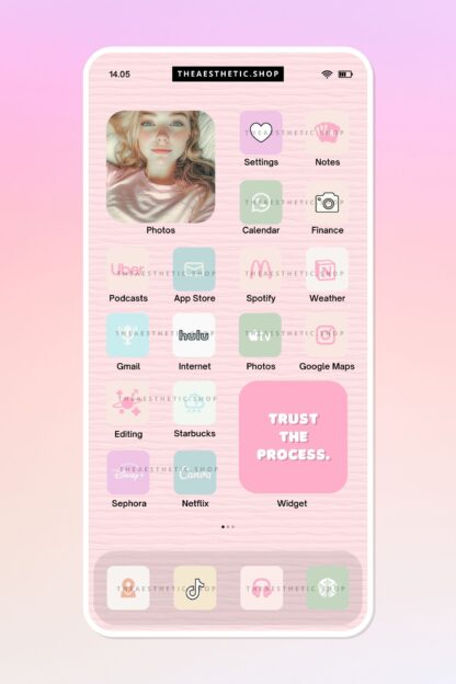 Pastel Aesthetic Tech Customization kit: 180 Phone + desktop icons, widgets & backgrounds