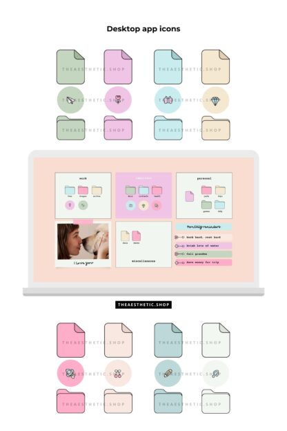 Pastel Aesthetic Tech Customization kit: 180 Phone + desktop icons, widgets & backgrounds