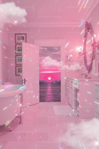 Aesthetic image of love sunset magic view from bathroom door