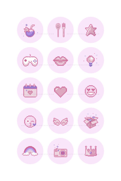 Pink pixel Kawaii aesthetic Instagram highlight covers