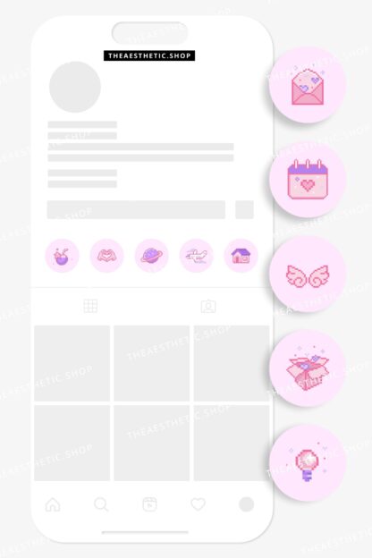 Pink pixel Kawaii aesthetic Instagram highlight covers