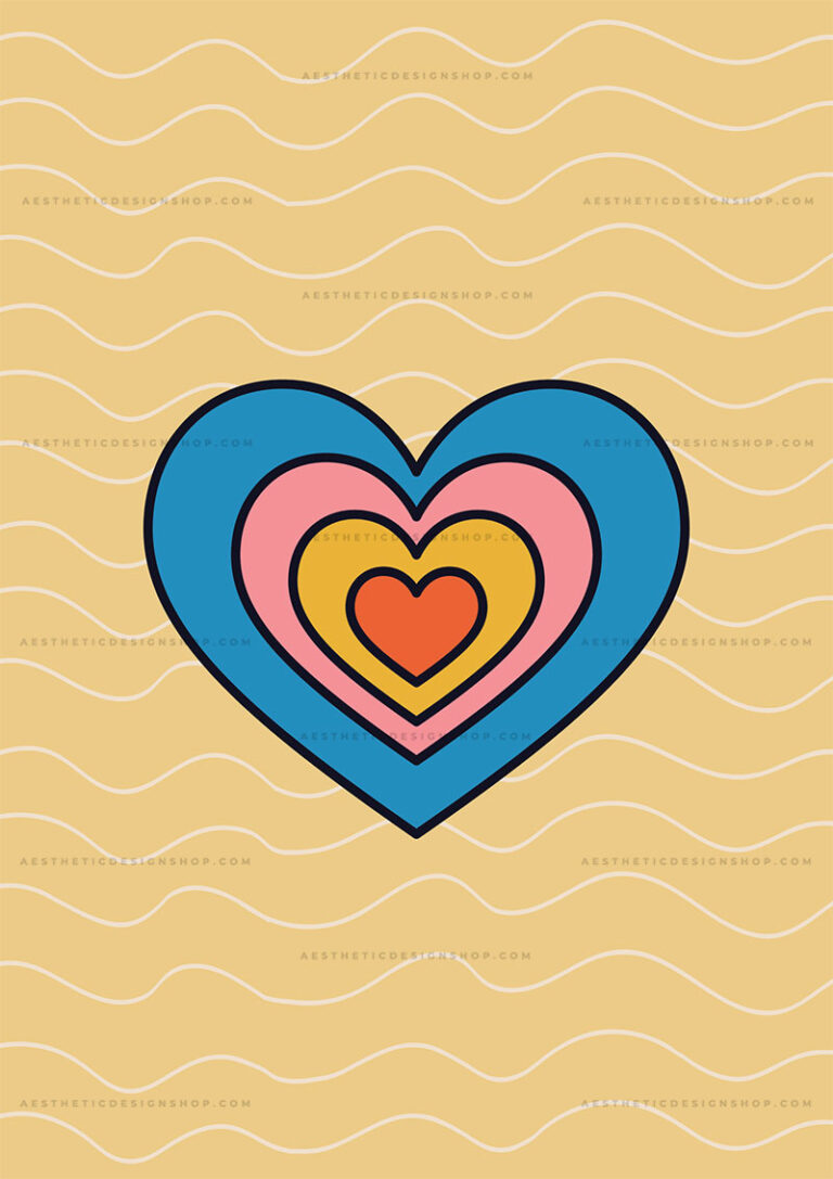 Colorful heart illustration Groovy aesthetic image for wall collage and ...