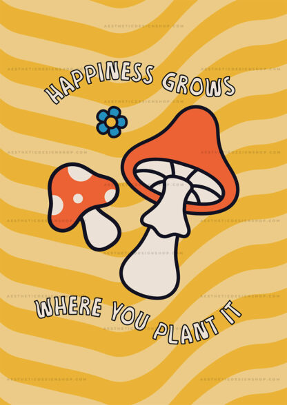 "Happiness grows where you plant it" Groovy aesthetic image for wall collage and creative projects