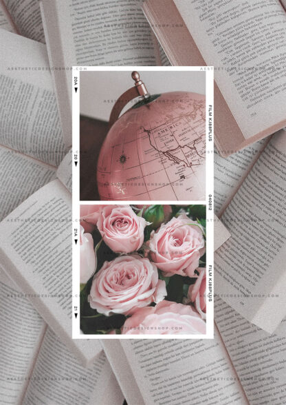 Beauty, travel and books pink aesthetic image for wall collage and creative projects