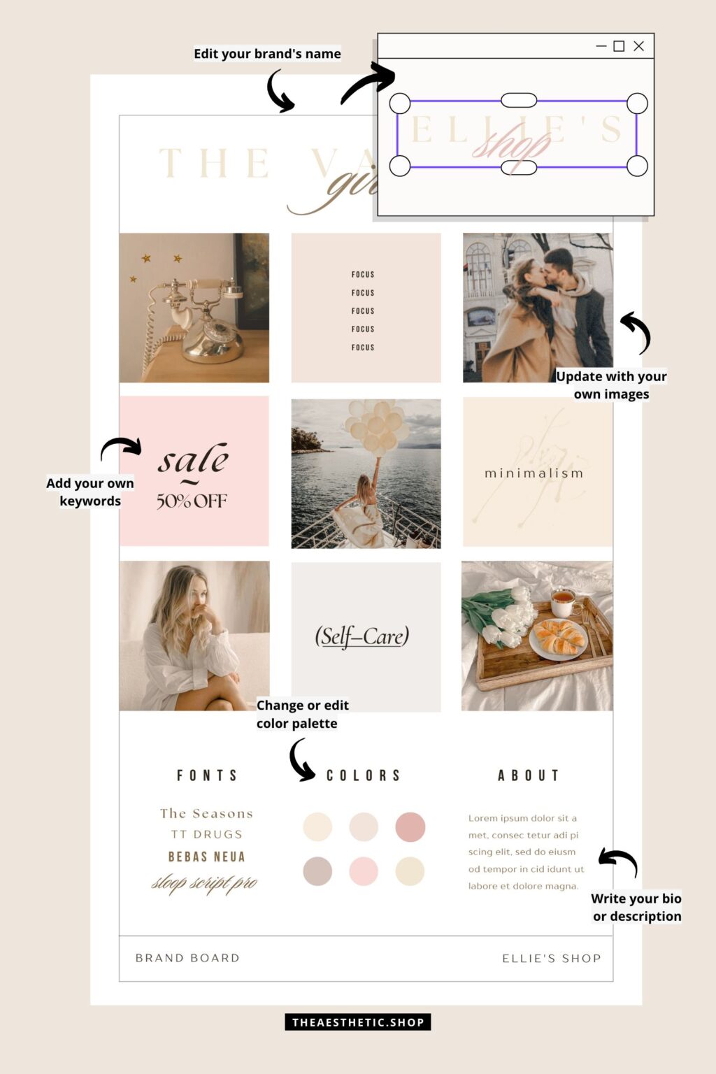 Vanilla Girl Aesthetic Canva editable brand board - Includes logo ...