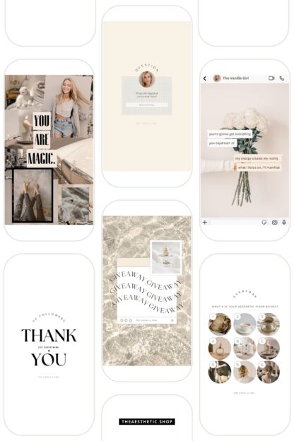 30 Easy-to-Edit Vanilla Girl Aesthetic Social Media Canva Templates - to use on Stories, Reels or feed