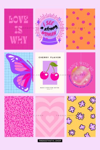 Preppy Aesthetic Wall Collage Digital Images + Editable Canva Templates