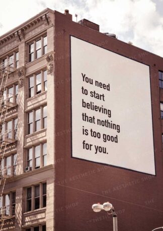 Aesthetic image of wall painted with message that says "You need to start believing that nothing is too good for you"