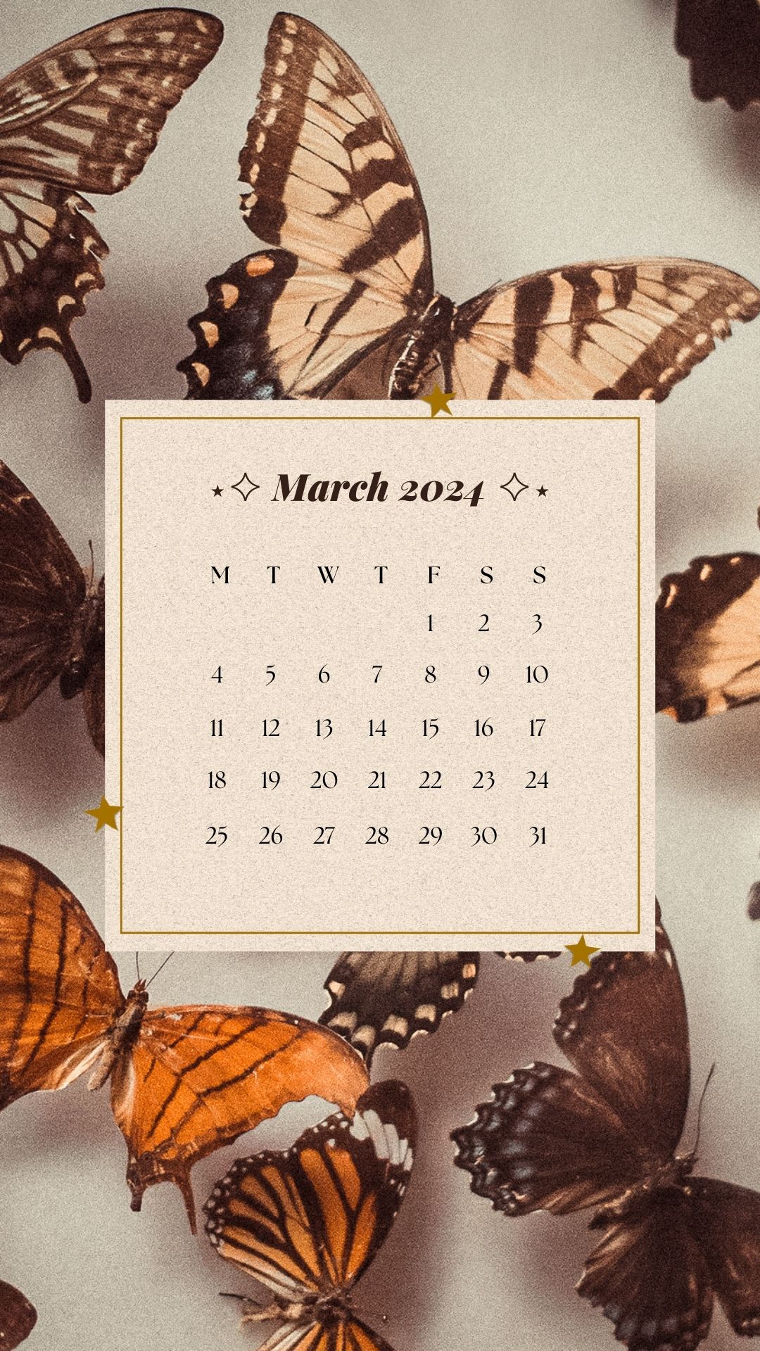 march 2024 dark academia aesthetic phone background wallpaper calendar