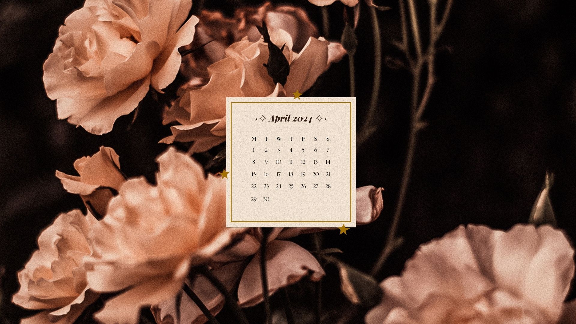 april 2024 dark academia aesthetic desktop background wallpaper calendar