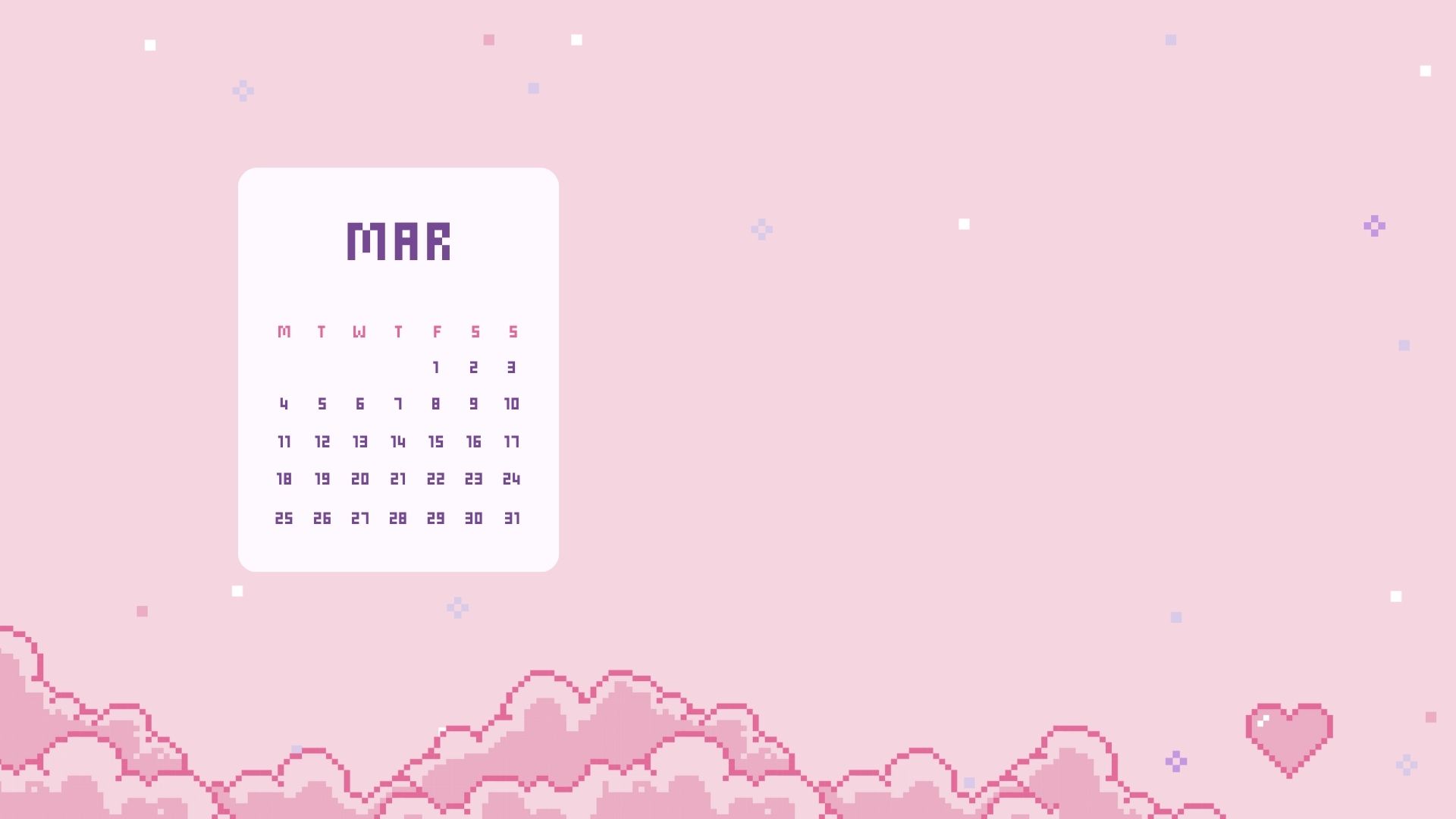 march 2024 kawaii aesthetic desktop background wallpaper calendar