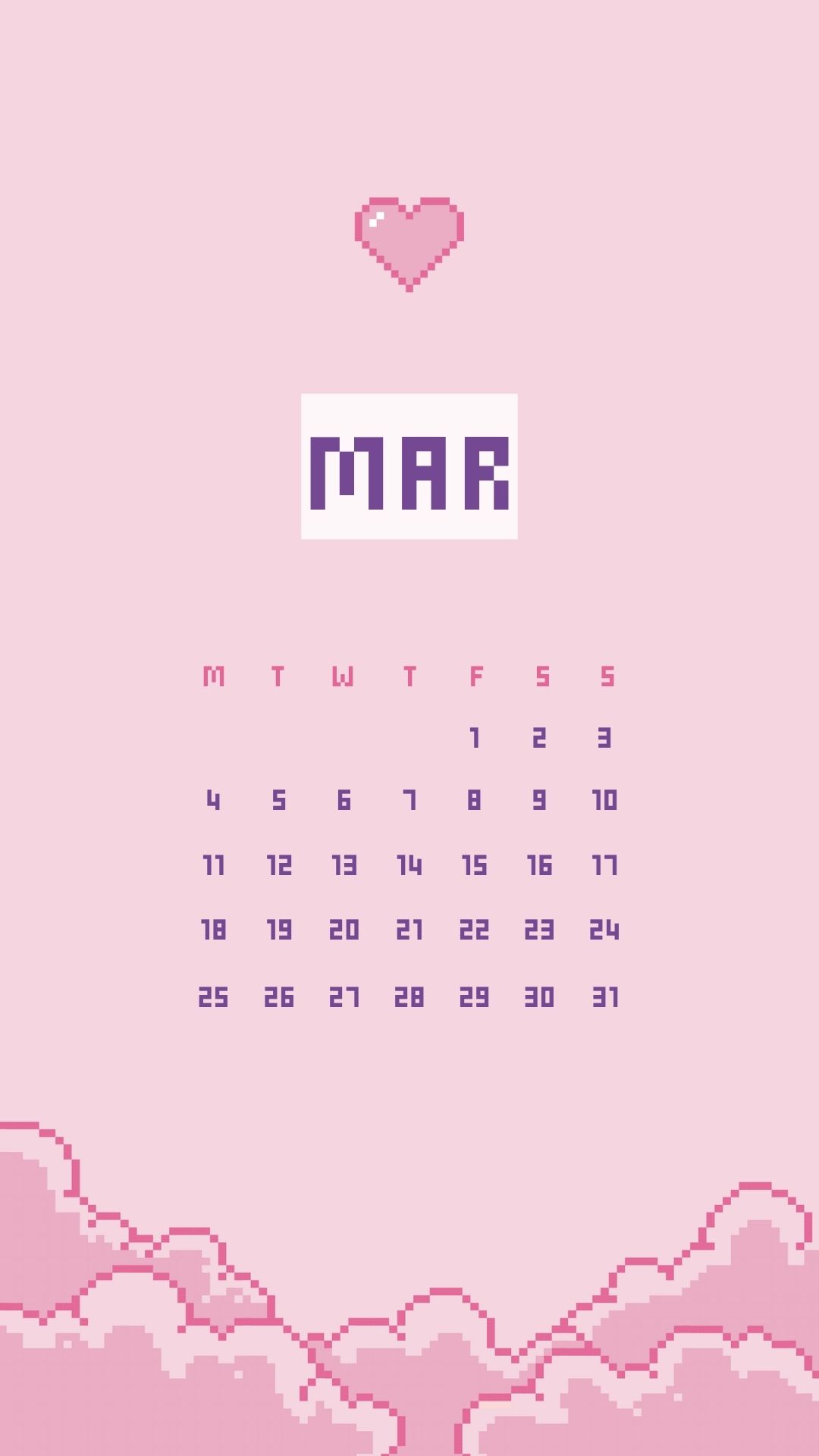 march 2024 kawaii aesthetic phone background wallpaper calendar
