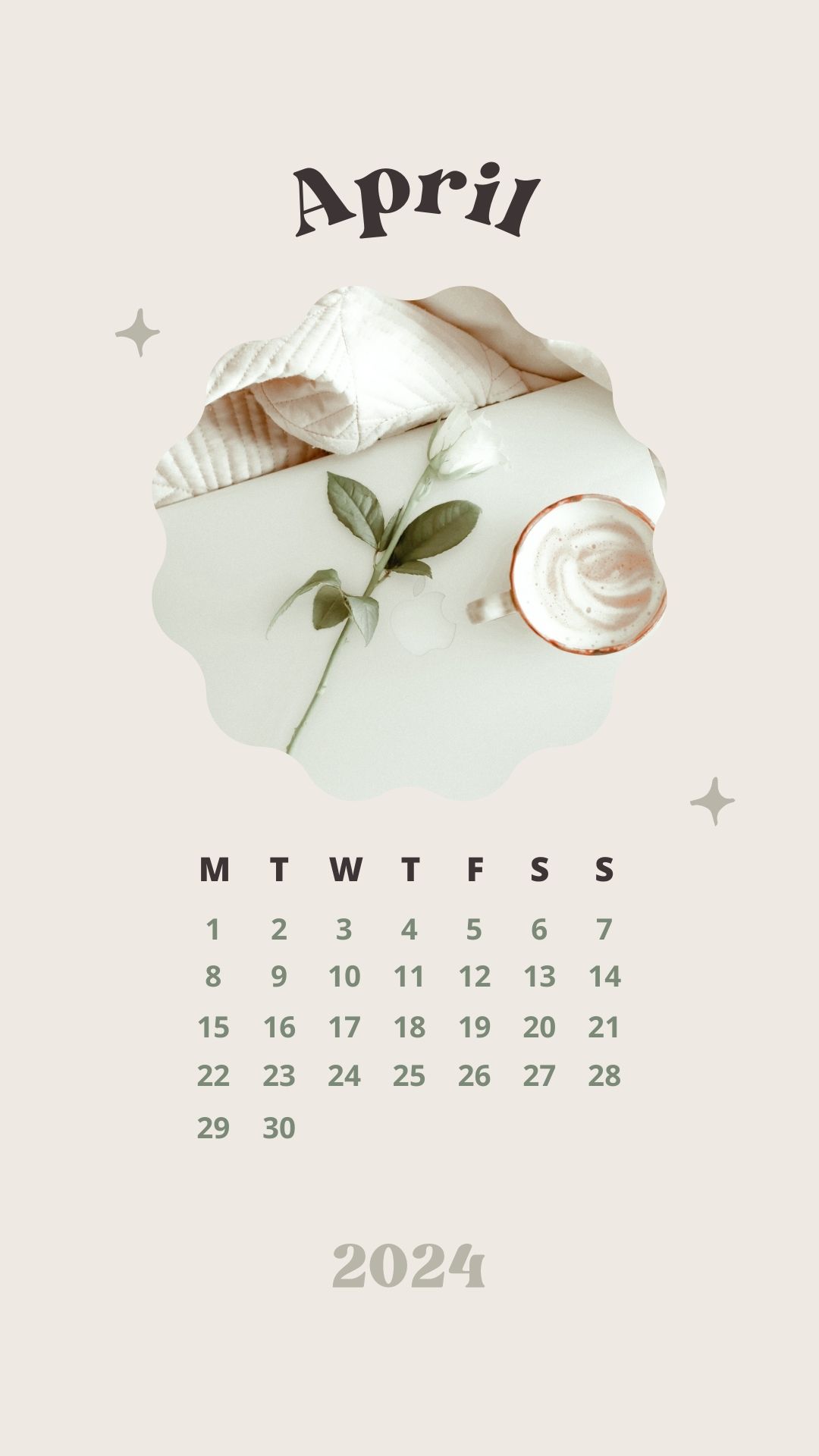 april 2024 sage green aesthetic phone background wallpaper calendar