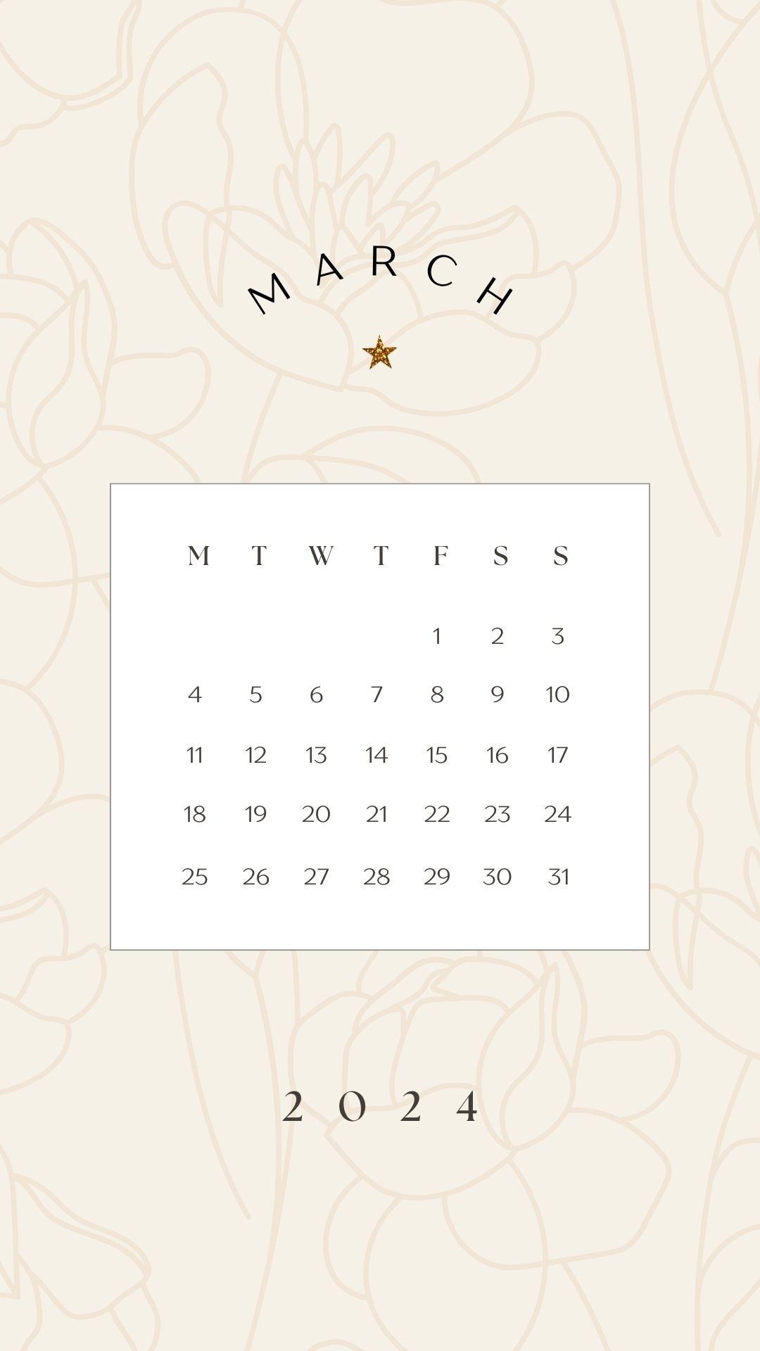 march 2024 vanilla girl aesthetic phone background wallpaper calendar