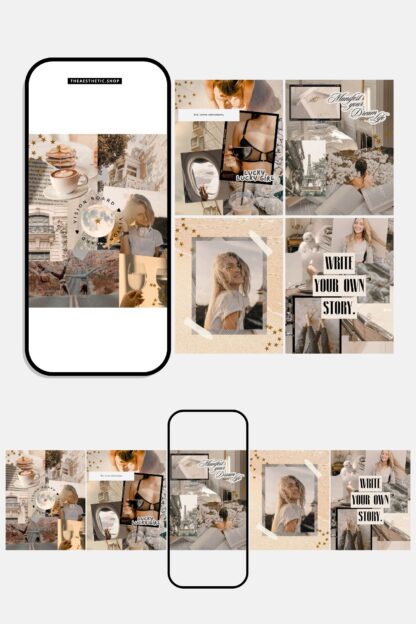 Vanilla Girl Aesthetic Instagram Carousel Template – Vision Board & Social Media Collage